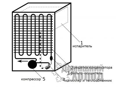 Схема устройства холодильника